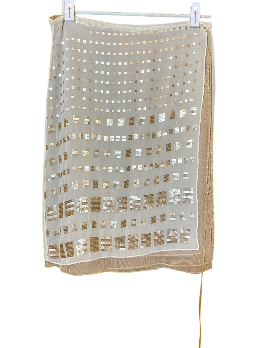 BST Milano Y2K Gold Lurex Mesh Sequin Wrap Midi Skirt Made in Italy IT 42 US 6
